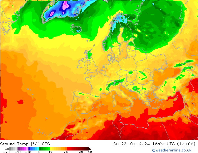 Ground Temp GFS Su 22.09.2024 18 UTC