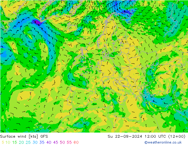 Surface wind GFS Su 22.09.2024 12 UTC