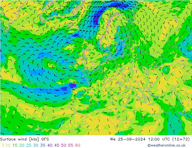 Bodenwind GFS Mi 25.09.2024 12 UTC