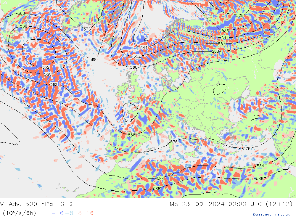 V-Adv. 500 hPa GFS Mo 23.09.2024 00 UTC