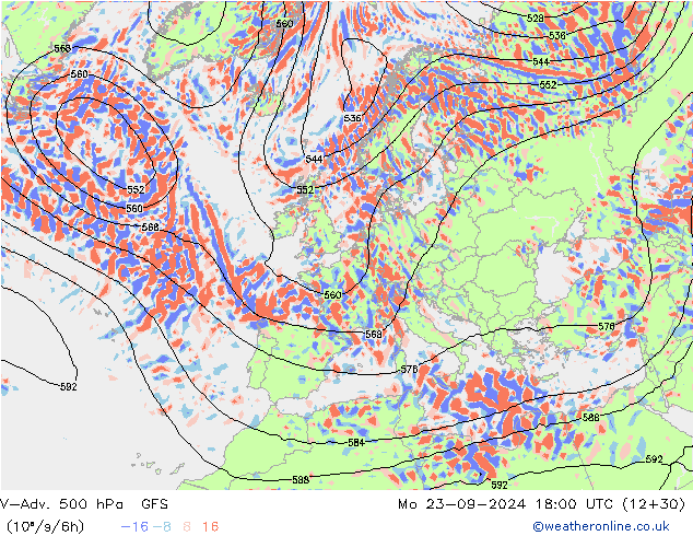 V-Adv. 500 hPa GFS Mo 23.09.2024 18 UTC