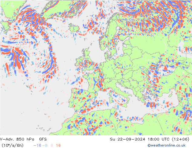 V-Adv. 850 hPa GFS zo 22.09.2024 18 UTC