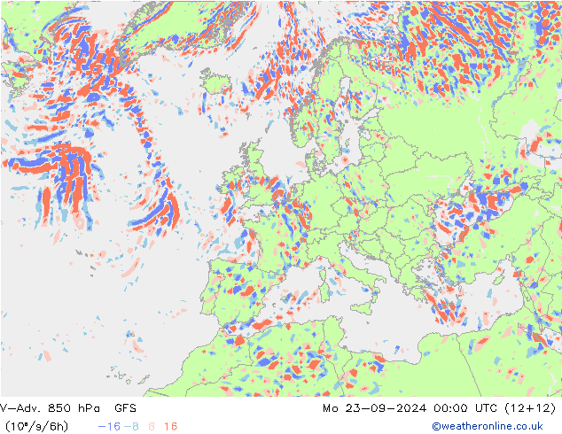 V-Adv. 850 hPa GFS pon. 23.09.2024 00 UTC