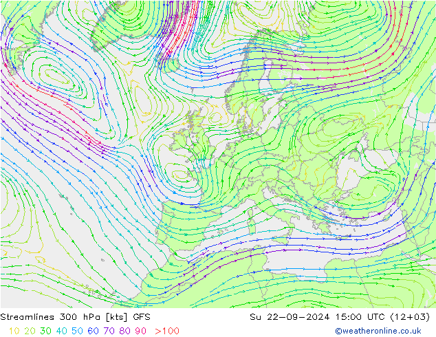 风 300 hPa GFS 星期日 22.09.2024 15 UTC