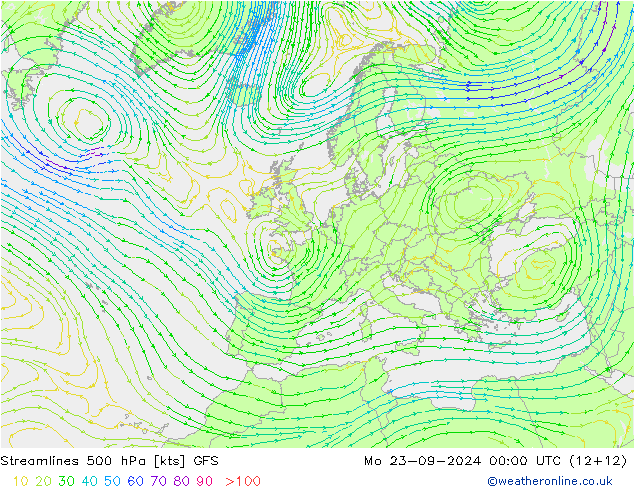 Streamlines 500 hPa GFS Mo 23.09.2024 00 UTC