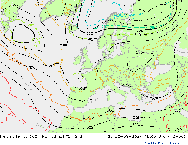 Z500/Regen(+SLP)/Z850 GFS zo 22.09.2024 18 UTC