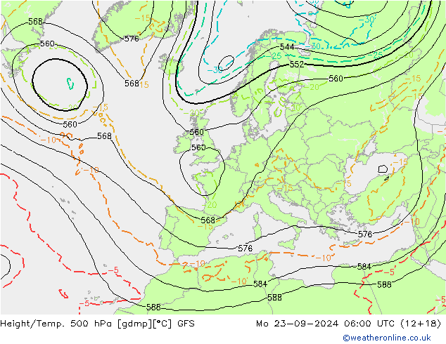 Z500/Rain (+SLP)/Z850 GFS Mo 23.09.2024 06 UTC