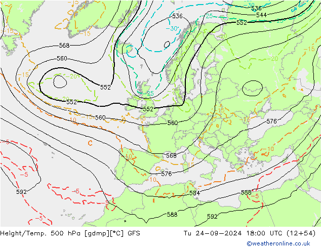 Z500/Rain (+SLP)/Z850 GFS mar 24.09.2024 18 UTC