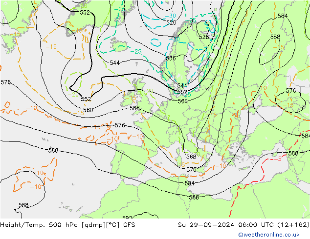 Z500/Rain (+SLP)/Z850 GFS Dom 29.09.2024 06 UTC