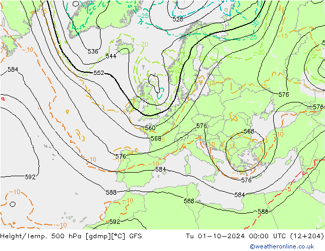 Z500/Rain (+SLP)/Z850 GFS вт 01.10.2024 00 UTC