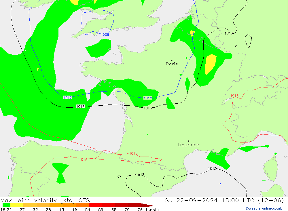 Max. wind velocity GFS dom 22.09.2024 18 UTC