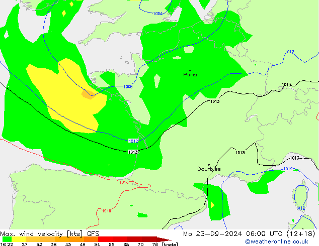 Max. wind velocity GFS lun 23.09.2024 06 UTC