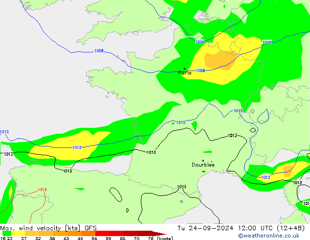 Max. wind velocity GFS mar 24.09.2024 12 UTC