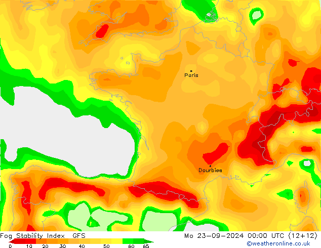 Fog Stability Index GFS Mo 23.09.2024 00 UTC