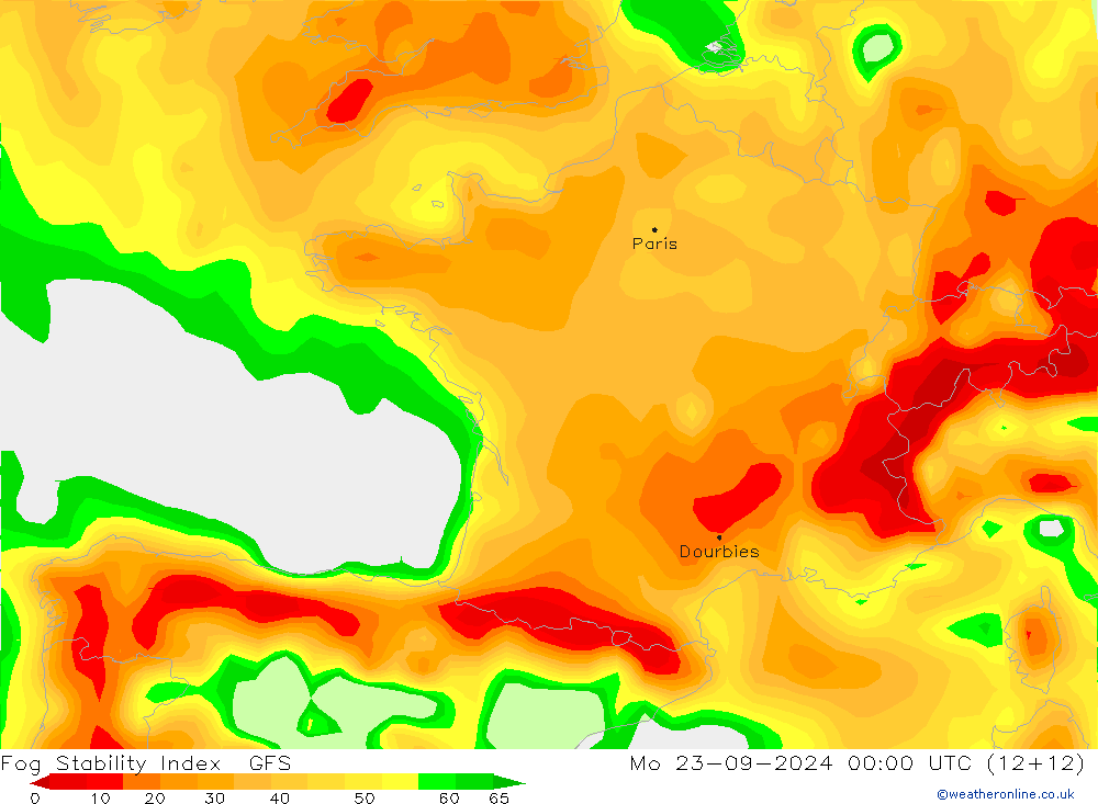 Fog Stability Index GFS lun 23.09.2024 00 UTC