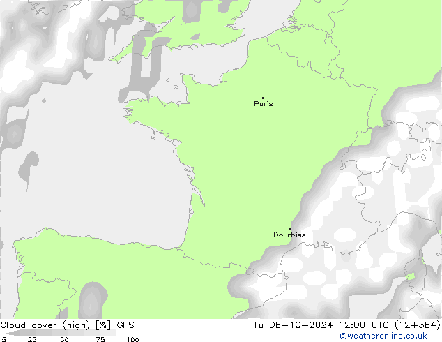 Bewolking (Hoog) GFS di 08.10.2024 12 UTC