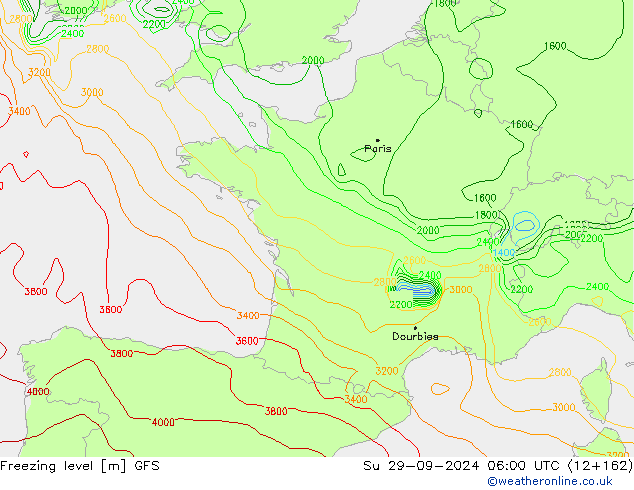 Freezing level GFS nie. 29.09.2024 06 UTC