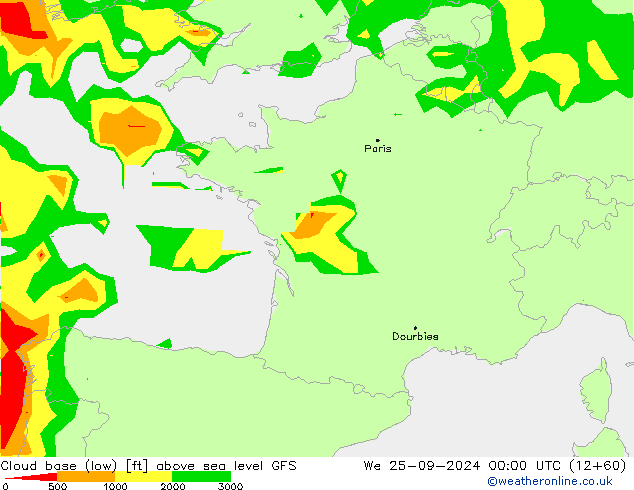 Cloud base (low) GFS mer 25.09.2024 00 UTC