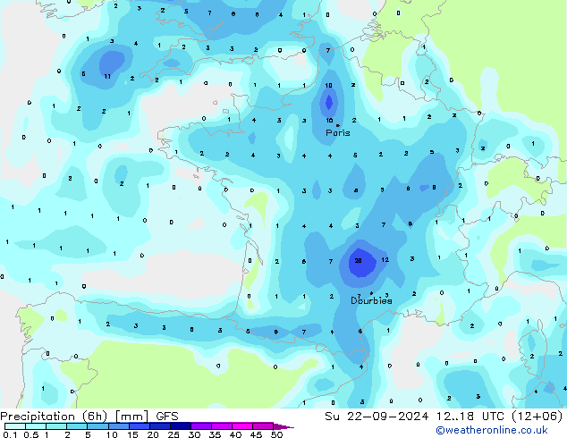 осадки (6h) GFS Вс 22.09.2024 18 UTC