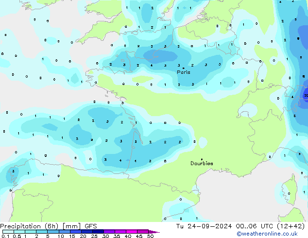 Precipitação (6h) GFS Ter 24.09.2024 06 UTC