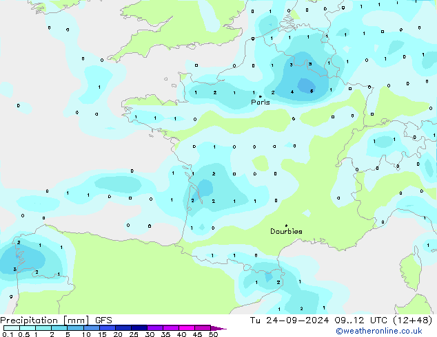 Precipitation GFS Tu 24.09.2024 12 UTC