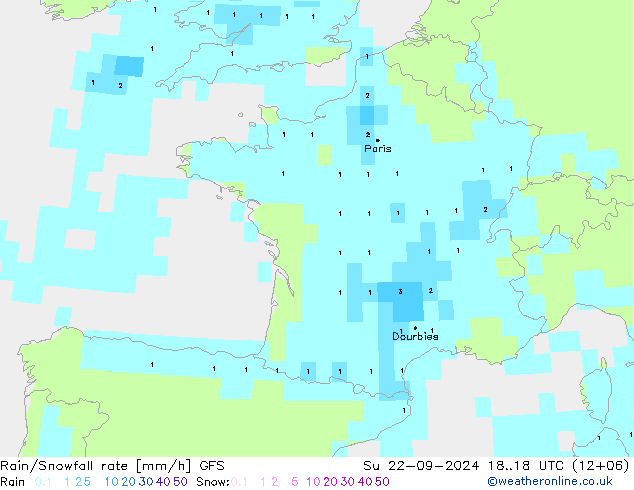 Regen/Schneefallrate GFS So 22.09.2024 18 UTC