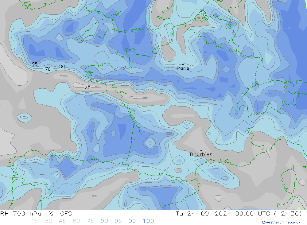 RH 700 hPa GFS Ter 24.09.2024 00 UTC