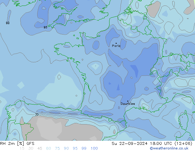 RH 2m GFS  22.09.2024 18 UTC