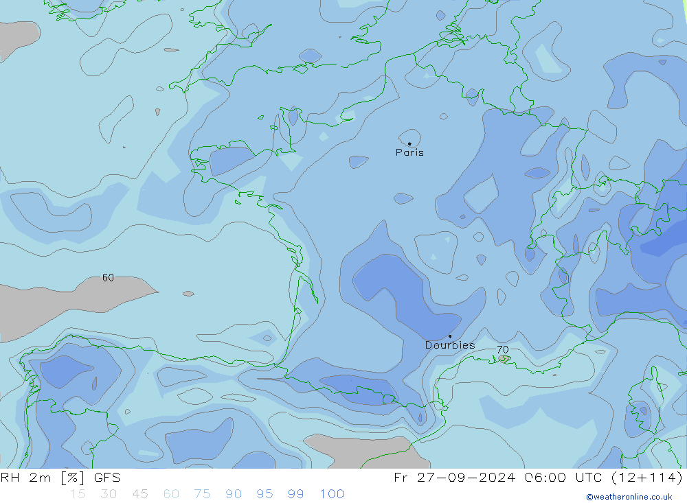 RH 2m GFS Fr 27.09.2024 06 UTC