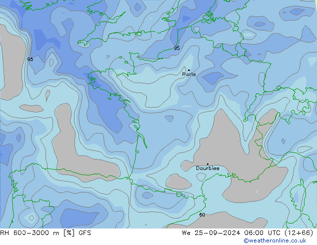 RH 600-3000 m GFS mer 25.09.2024 06 UTC