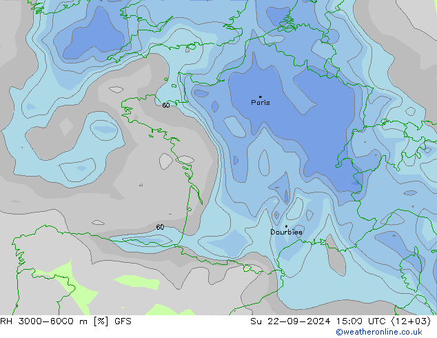 Humedad rel. 3000-6000m GFS dom 22.09.2024 15 UTC