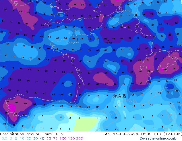 Precipitation accum. GFS  30.09.2024 18 UTC