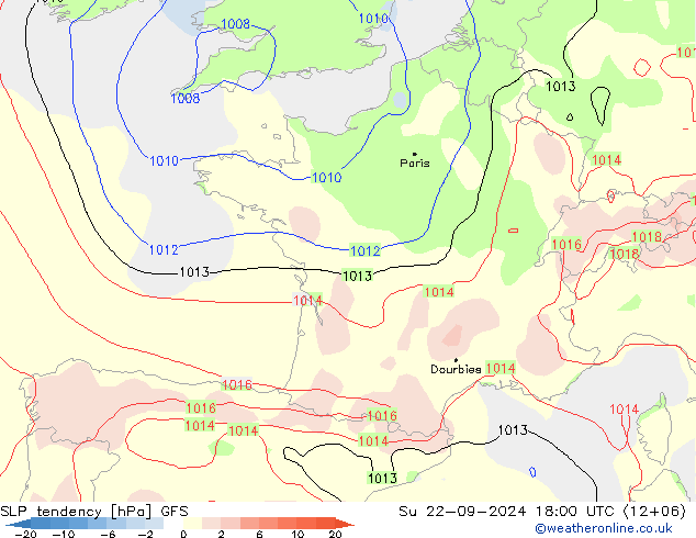 Druktendens (+/-) GFS zo 22.09.2024 18 UTC