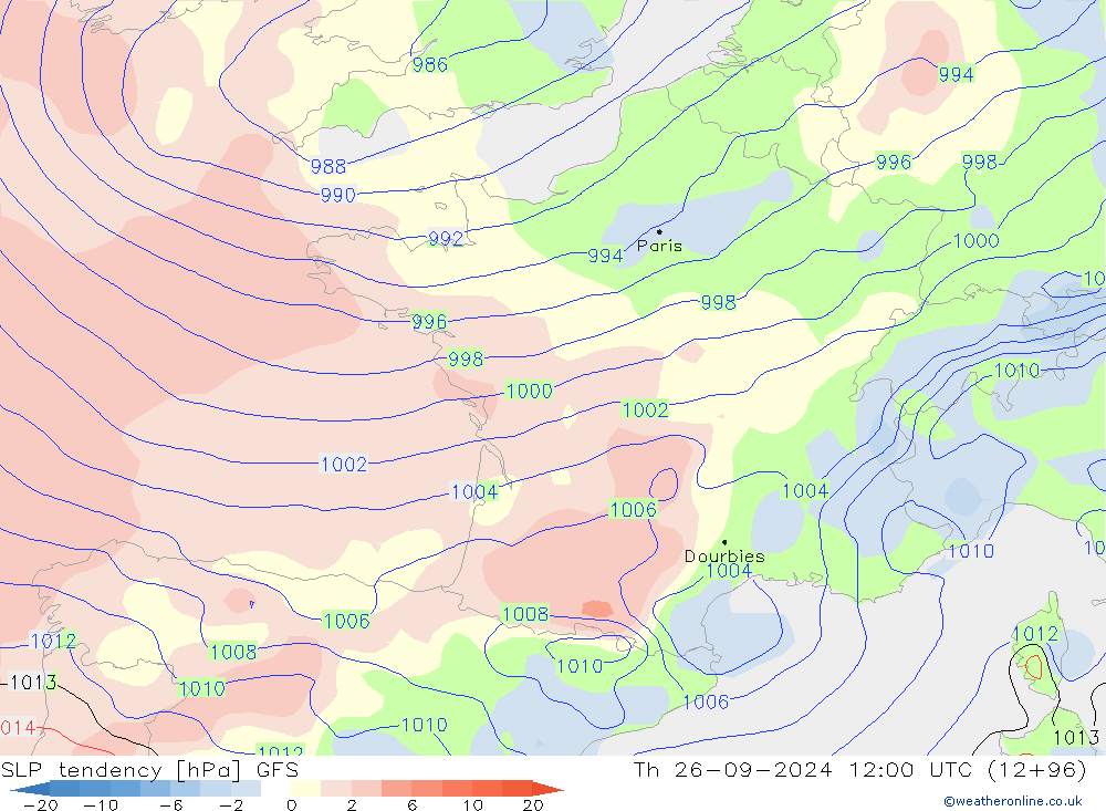 SLP tendency GFS Th 26.09.2024 12 UTC