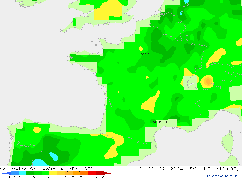 Volumetrisch bodemvocht GFS zo 22.09.2024 15 UTC