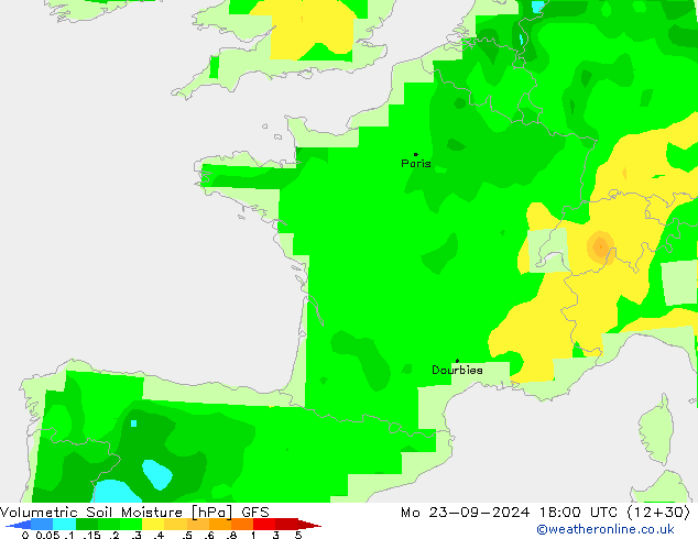 Volumetric Soil Moisture GFS Mo 23.09.2024 18 UTC