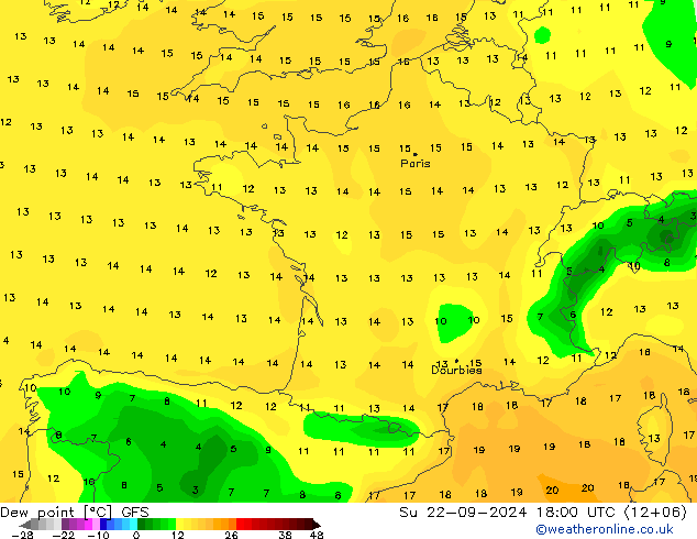 Taupunkt GFS So 22.09.2024 18 UTC