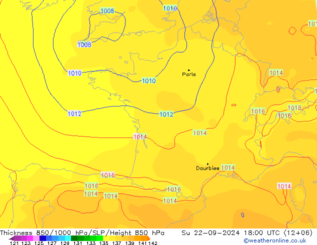 Schichtdicke 850-1000 hPa GFS So 22.09.2024 18 UTC