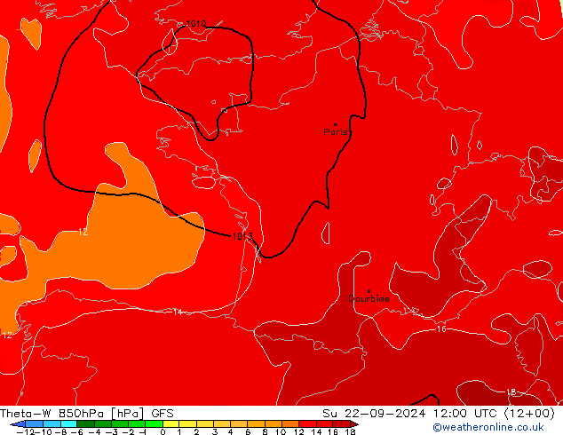 Theta-W 850hPa GFS dom 22.09.2024 12 UTC