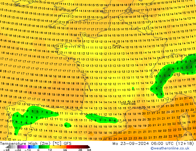 Temperature High (2m) GFS Mo 23.09.2024 06 UTC