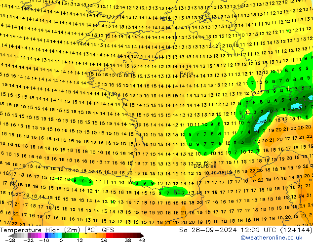 Höchstwerte (2m) GFS Sa 28.09.2024 12 UTC