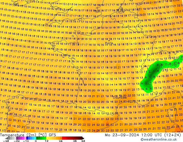 Temperature (2m) GFS Mo 23.09.2024 12 UTC