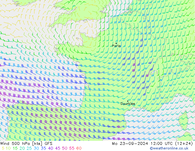 Vento 500 hPa GFS lun 23.09.2024 12 UTC