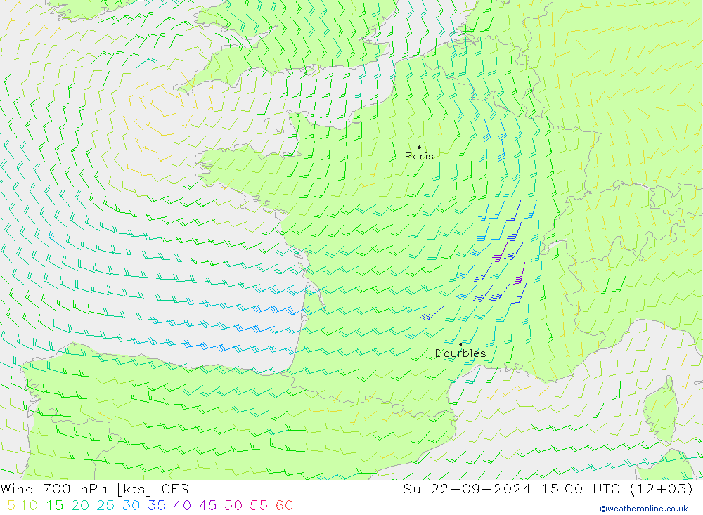 Wind 700 hPa GFS So 22.09.2024 15 UTC