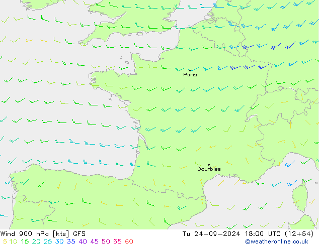 Vento 900 hPa GFS Ter 24.09.2024 18 UTC