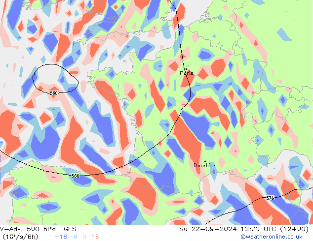 V-Adv. 500 hPa GFS dom 22.09.2024 12 UTC