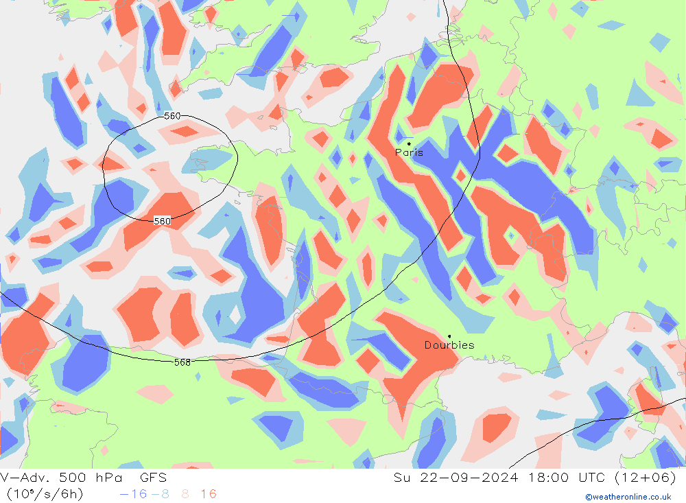 V-Adv. 500 hPa GFS  22.09.2024 18 UTC