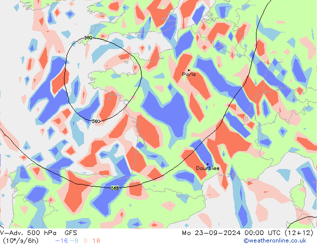 V-Adv. 500 hPa GFS lun 23.09.2024 00 UTC