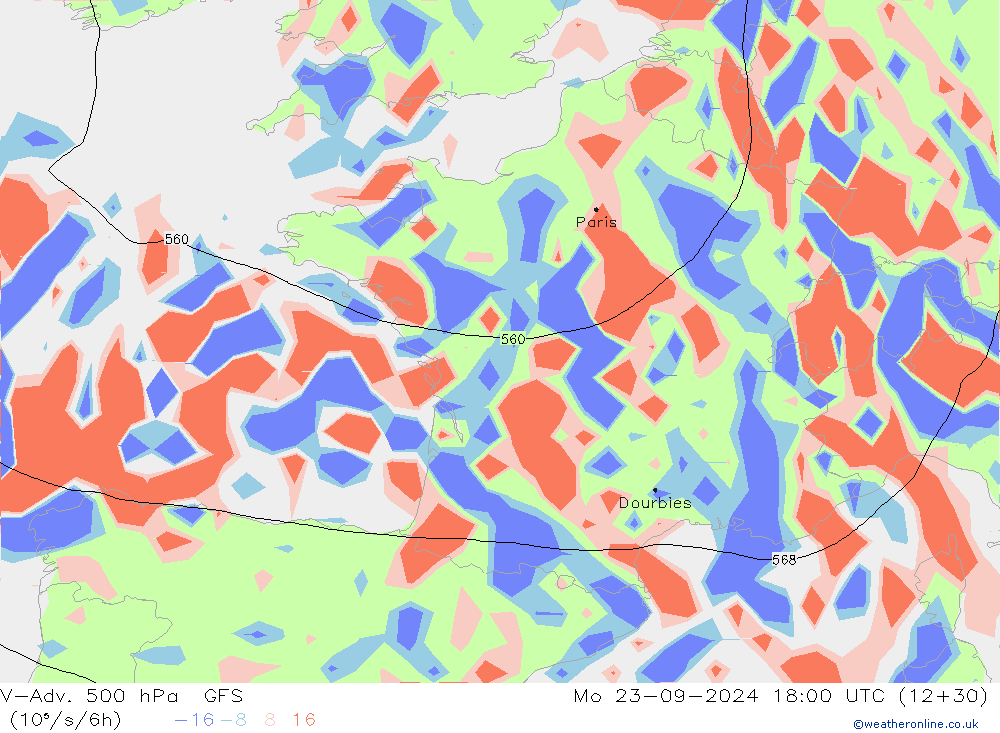 V-Adv. 500 hPa GFS Seg 23.09.2024 18 UTC