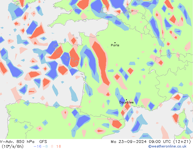 V-Adv. 850 hPa GFS pon. 23.09.2024 09 UTC